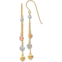 14K Tri-Color Gold Diamond-Cut Heart Dangle Earrings by 0