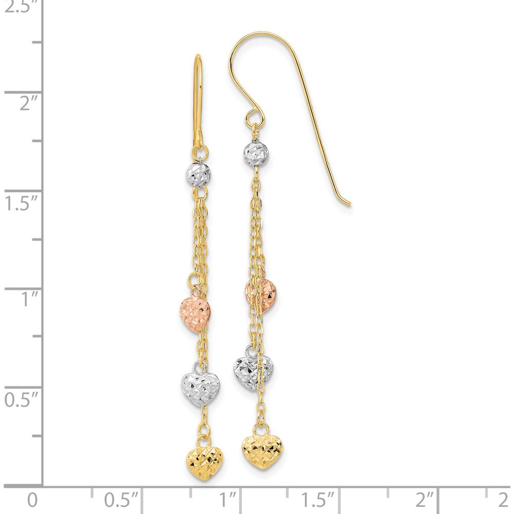 14K Tri-Color Gold Diamond-Cut Heart Dangle Earrings by 0