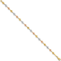 14K Tri-Color Gold Diamond-Cut Heart Link Bracelet - 7.5" Length by Oro Pregiato