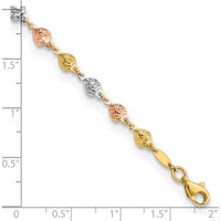 14K Tri-Color Gold Diamond-Cut Heart Link Bracelet - 7.5" Length by Oro Pregiato