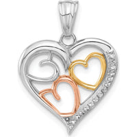 14K Tri-Color Gold Diamond-cut Hearts Pendant - 25.1mm Total Length by Oro Pregiato