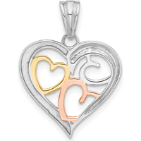 14K Tri-Color Gold Diamond-cut Hearts Pendant - 25.1mm Total Length by Oro Pregiato