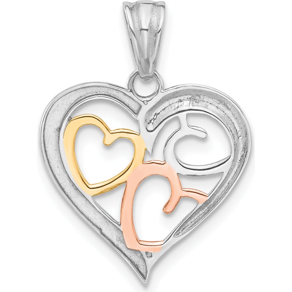 14K Tri-Color Gold Diamond-cut Hearts Pendant - 25.1mm Total Length by Oro Pregiato