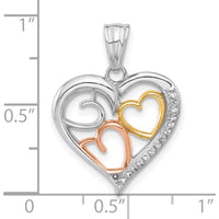 14K Tri-Color Gold Diamond-cut Hearts Pendant - 25.1mm Total Length by Oro Pregiato