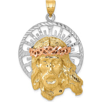 14K Tri-Color Gold Diamond-Cut Jesus Pendant with Rose Gold Crown by Oro Pregiato