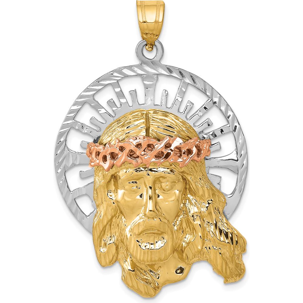 14K Tri-Color Gold Diamond-Cut Jesus Pendant with Rose Gold Crown by Oro Pregiato