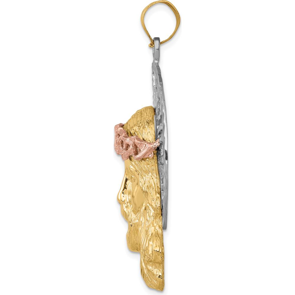 14K Tri-Color Gold Diamond-Cut Jesus Pendant with Rose Gold Crown by Oro Pregiato
