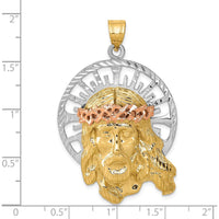 14K Tri-Color Gold Diamond-Cut Jesus Pendant with Rose Gold Crown by Oro Pregiato