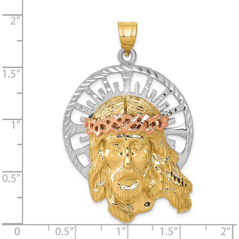 14K Tri-Color Gold Diamond-Cut Jesus Pendant with Rose Gold Crown by Oro Pregiato