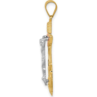 14K Tri-Color Gold Diamond-Cut Mariners Crucifix Pendant with Textured Anchor Design - 35mm Length x 22mm Width by Oro Pregiato
