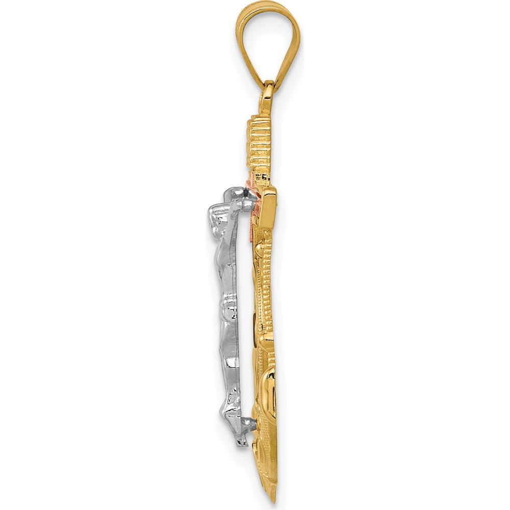 14K Tri-Color Gold Diamond-Cut Mariners Crucifix Pendant with Textured Anchor Design - 35mm Length x 22mm Width by Oro Pregiato