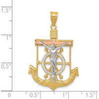 14K Tri-Color Gold Diamond-Cut Mariners Crucifix Pendant with Textured Anchor Design - 35mm Length x 22mm Width by Oro Pregiato