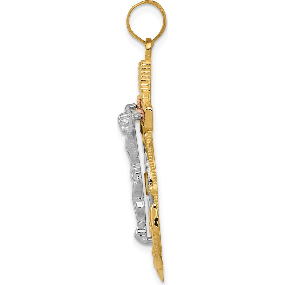 14K Tri-Color Gold Diamond-Cut Mariners Crucifix Pendant with Textured Detail by Oro Pregiato