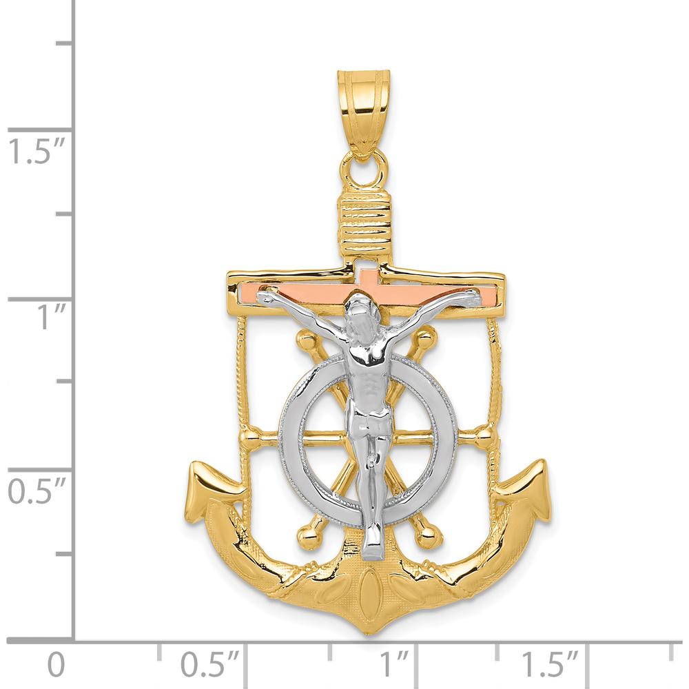 14K Tri-Color Gold Diamond-Cut Mariners Crucifix Pendant with Textured Detail by Oro Pregiato
