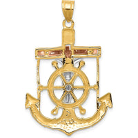 14K Tri-Color Gold Diamond-Cut Mariners Crucifix Pendant with Textured Detail by Oro Pregiato