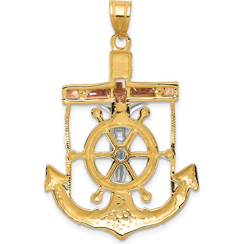 14K Tri-Color Gold Diamond-Cut Mariners Crucifix Pendant with Textured Detail by Oro Pregiato