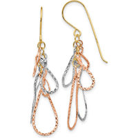 14K Tri-color Gold Diamond Cut Tear Drop Dangle Earrings - 44mm Length by 0