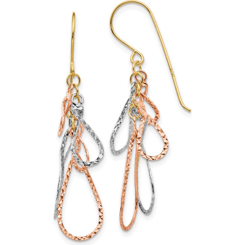 14K Tri-color Gold Diamond Cut Tear Drop Dangle Earrings - 44mm Length by 0