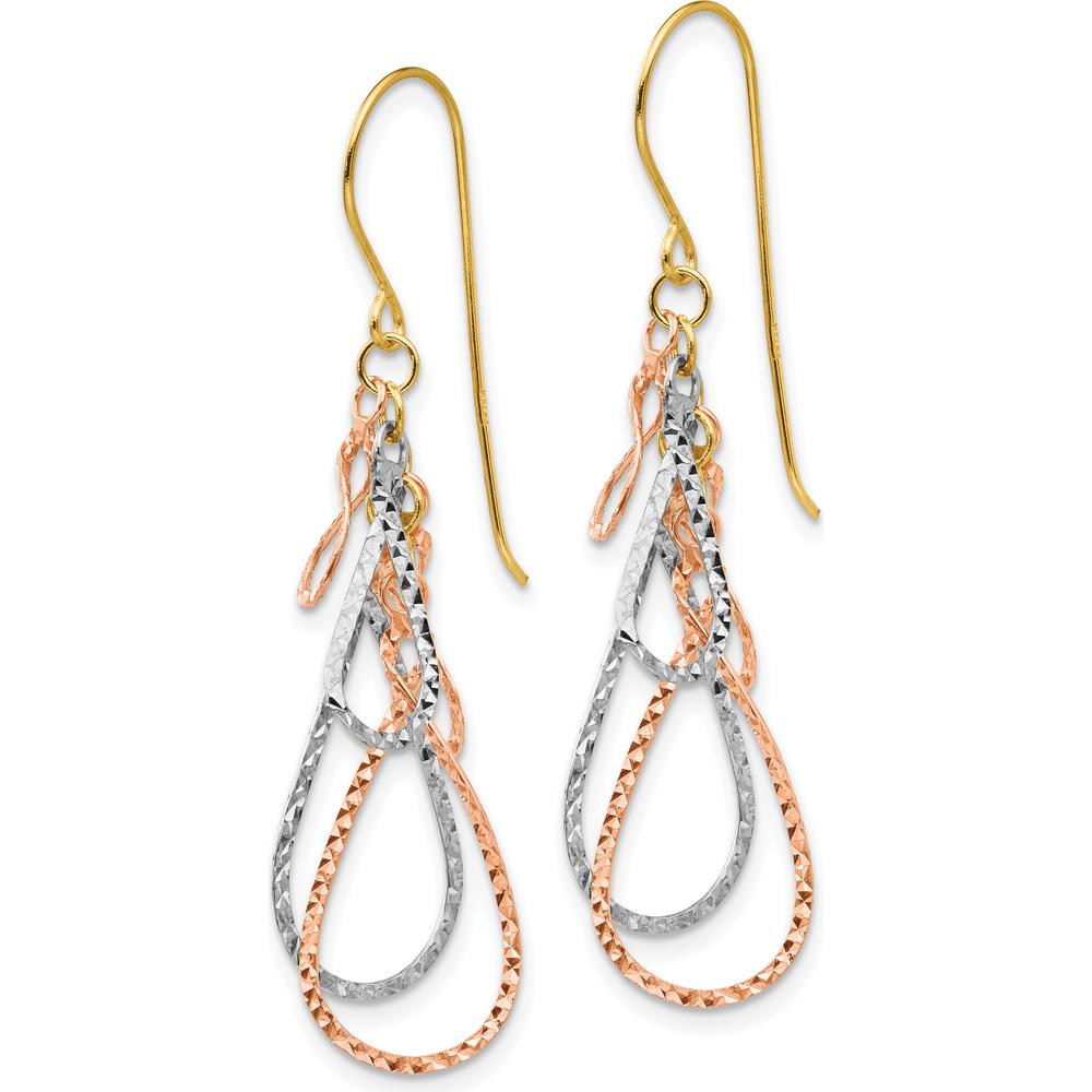 14K Tri-color Gold Diamond Cut Tear Drop Dangle Earrings - 44mm Length by 0