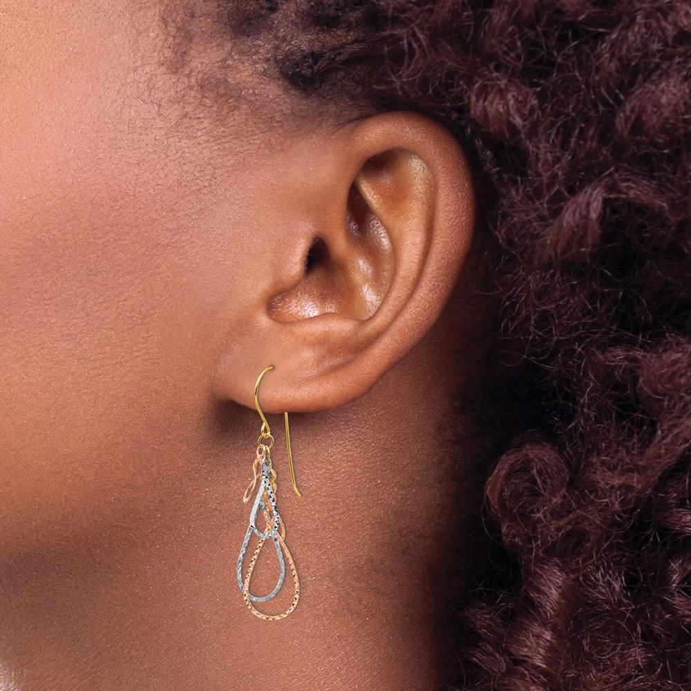 14K Tri-color Gold Diamond Cut Tear Drop Dangle Earrings - 44mm Length by 0