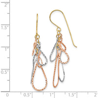 14K Tri-color Gold Diamond Cut Tear Drop Dangle Earrings - 44mm Length by 0