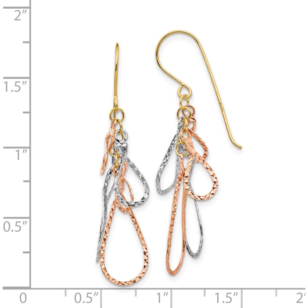 14K Tri-color Gold Diamond Cut Tear Drop Dangle Earrings - 44mm Length by 0