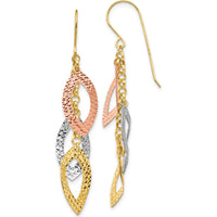 14K Tri-Color Gold Diamond Cut Teardrop Drop Earrings - Polished Finish by 0