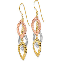 14K Tri-Color Gold Diamond Cut Teardrop Drop Earrings - Polished Finish by 0