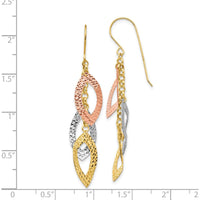 14K Tri-Color Gold Diamond Cut Teardrop Drop Earrings - Polished Finish by 0