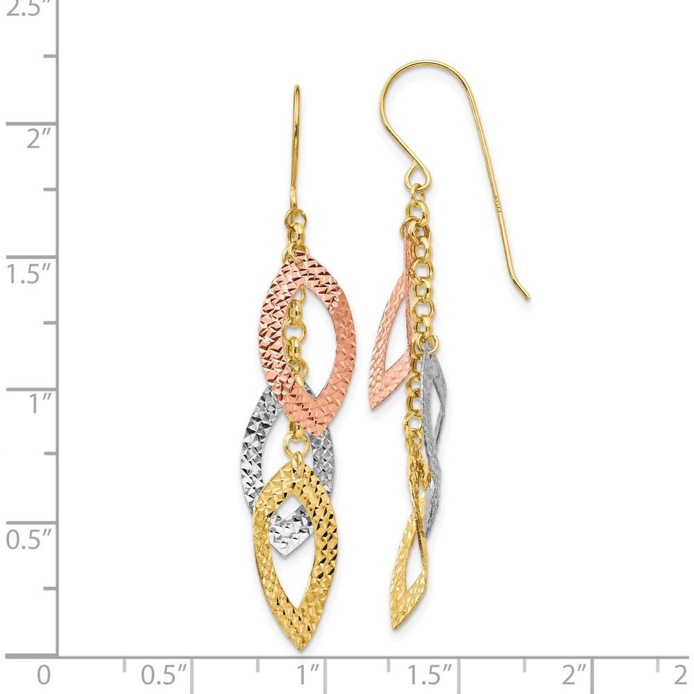 14K Tri-Color Gold Diamond Cut Teardrop Drop Earrings - Polished Finish by 0