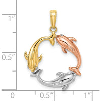 14K Tri-Color Gold Dolphin Circle Pendant with Polished Finish by Oro Pregiato