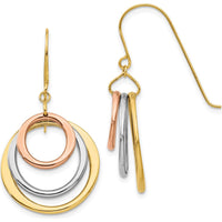 14K Tri-Color Gold Drop Dangle Earrings - Polished Finish with Shepherd Hook Closure by 0