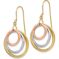 14K Tri-Color Gold Drop Dangle Earrings - Polished Finish with Shepherd Hook Closure by 0