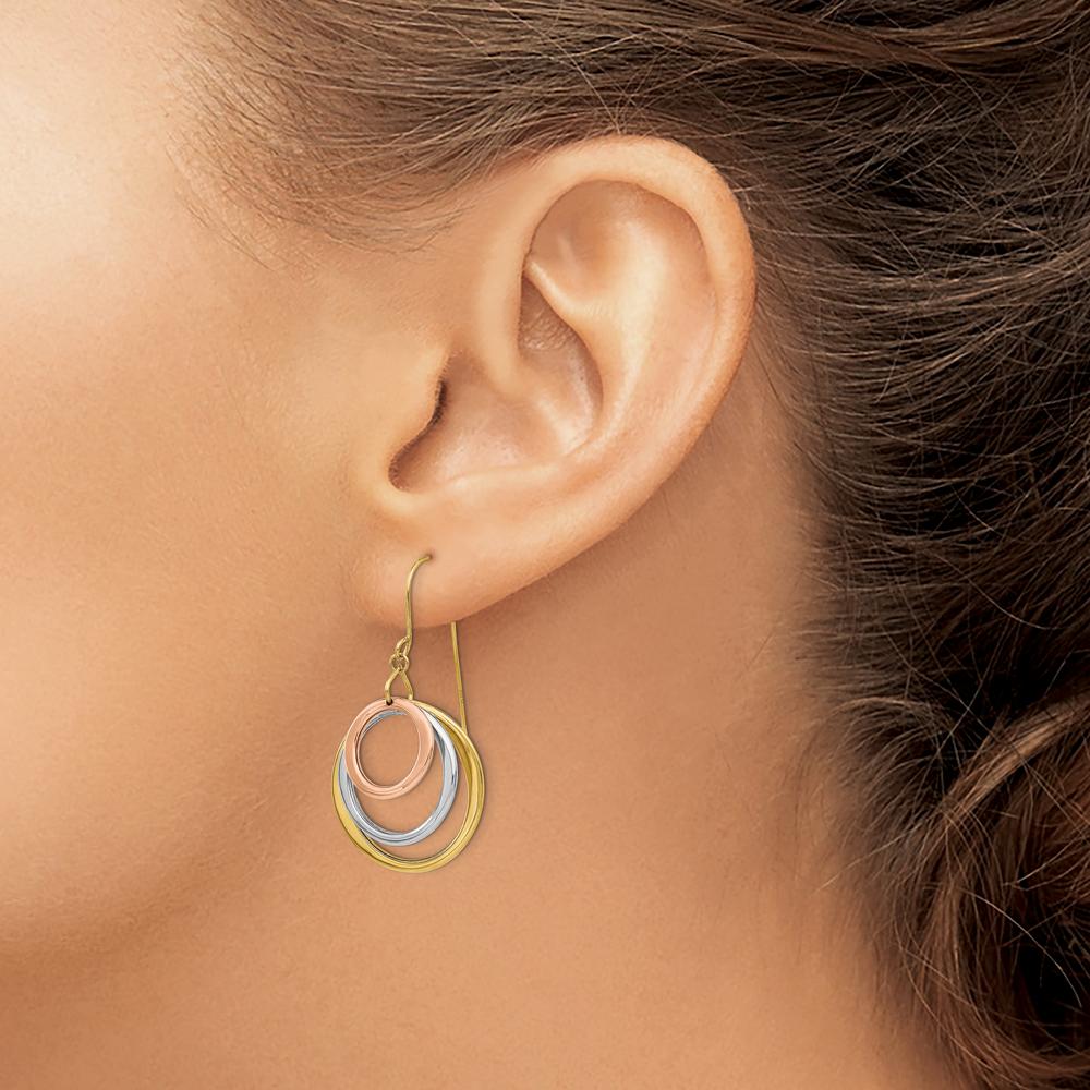 14K Tri-Color Gold Drop Dangle Earrings - Polished Finish with Shepherd Hook Closure by 0