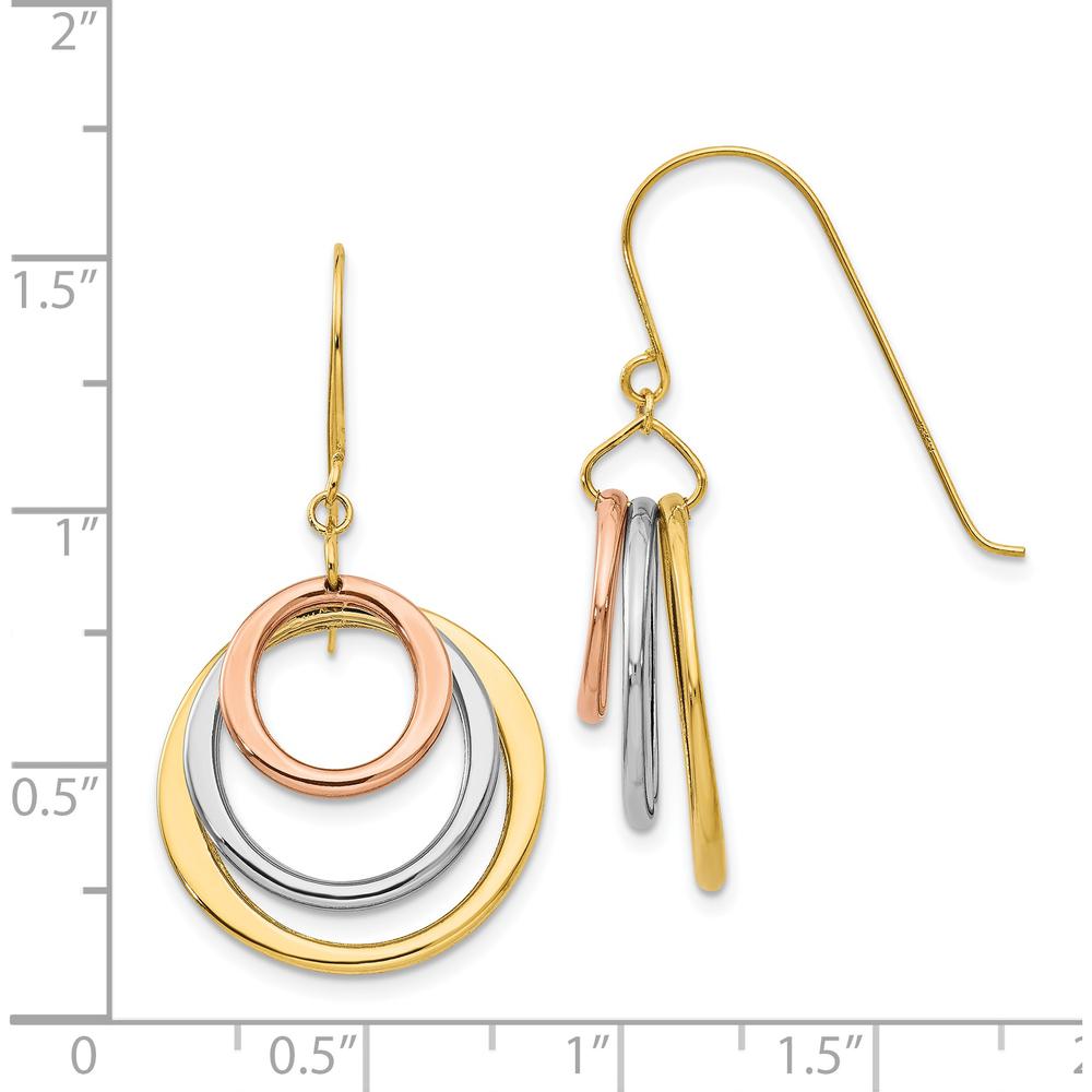 14K Tri-Color Gold Drop Dangle Earrings - Polished Finish with Shepherd Hook Closure by 0