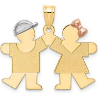 14K Tri-color Gold Engravable Kiss Charm featuring Boy and Girl Design - 22mm Length, 25mm Width by Oro Pregiato
