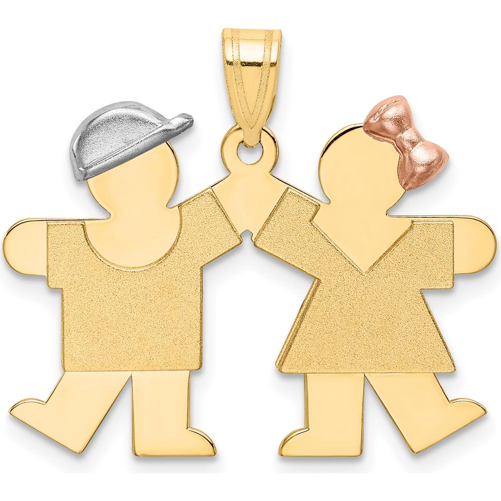 14K Tri-color Gold Engravable Kiss Charm featuring Boy and Girl Design - 22mm Length, 25mm Width by Oro Pregiato