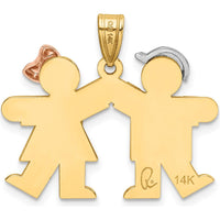 14K Tri-color Gold Engravable Kiss Charm featuring Boy and Girl Design - 22mm Length, 25mm Width by Oro Pregiato