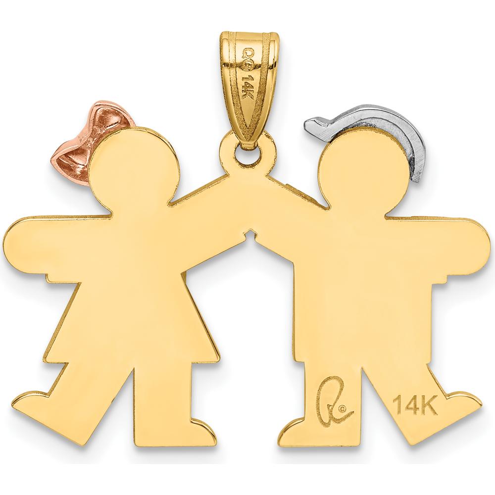 14K Tri-color Gold Engravable Kiss Charm featuring Boy and Girl Design - 22mm Length, 25mm Width by Oro Pregiato