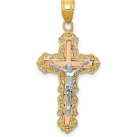 14K Tri-Color Gold Filigree Crucifix Pendant - 35mm by Oro Pregiato