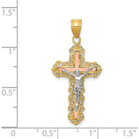 14K Tri-Color Gold Filigree Crucifix Pendant - 35mm by Oro Pregiato