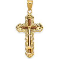 14K Tri-Color Gold Filigree Crucifix Pendant - 35mm by Oro Pregiato