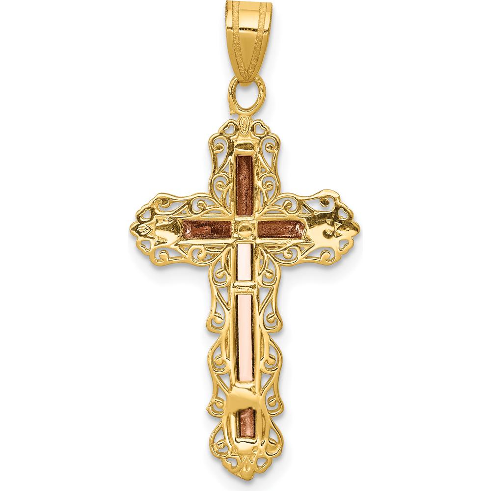 14K Tri-Color Gold Filigree Crucifix Pendant - 35mm by Oro Pregiato