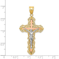 14K Tri-Color Gold Filigree Crucifix Pendant with Diamond-Cut Detailing by Oro Pregiato