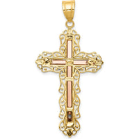 14K Tri-Color Gold Filigree Crucifix Pendant with Diamond-Cut Detailing by Oro Pregiato