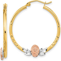 14K Tri-Color Gold Guadalupe Hoop Earrings with Diamond-Cut Texture - Polished & Brushed Finish by 0