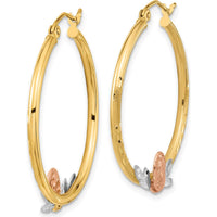 14K Tri-Color Gold Guadalupe Hoop Earrings with Diamond-Cut Texture - Polished & Brushed Finish by 0