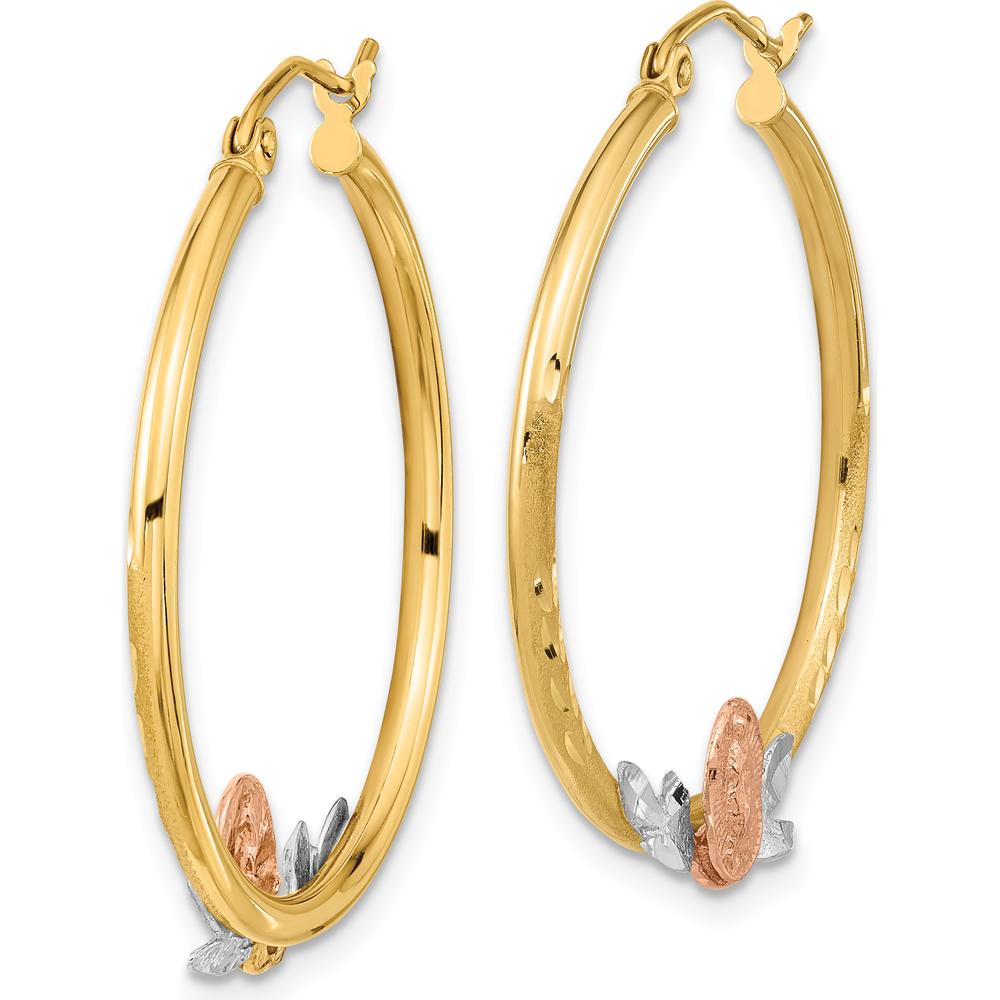 14K Tri-Color Gold Guadalupe Hoop Earrings with Diamond-Cut Texture - Polished & Brushed Finish by 0