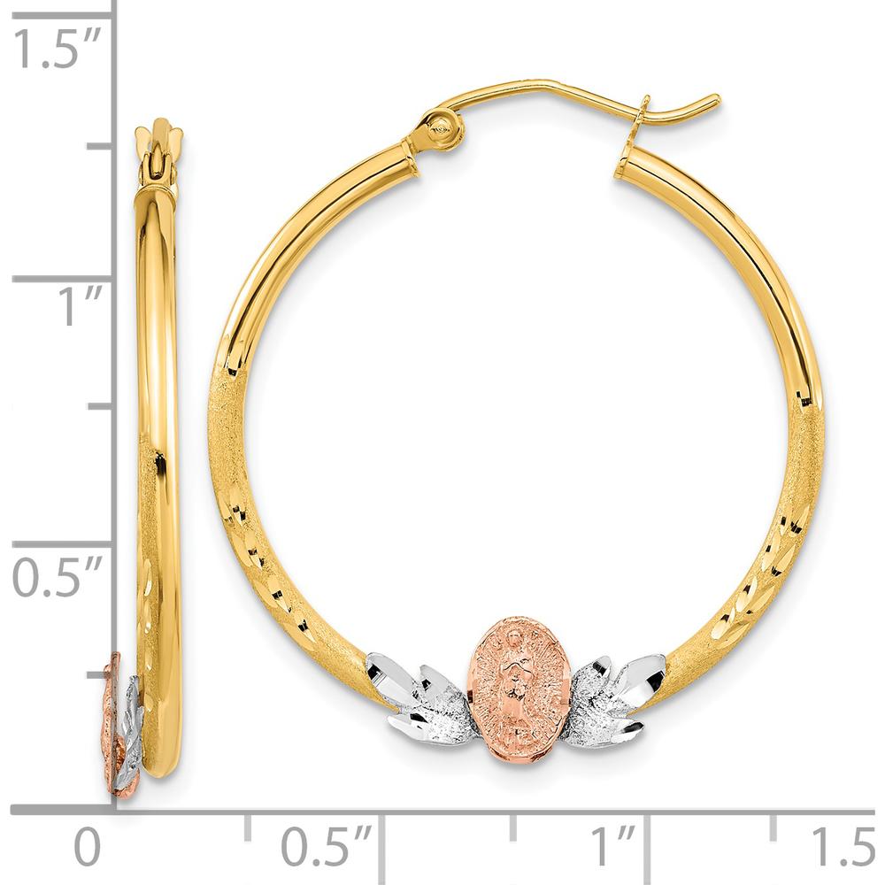 14K Tri-Color Gold Guadalupe Hoop Earrings with Diamond-Cut Texture - Polished & Brushed Finish by 0