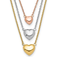 14K Tri-color Gold Heart Layered Necklace with Lobster Clasp - 17" Total Length by 0